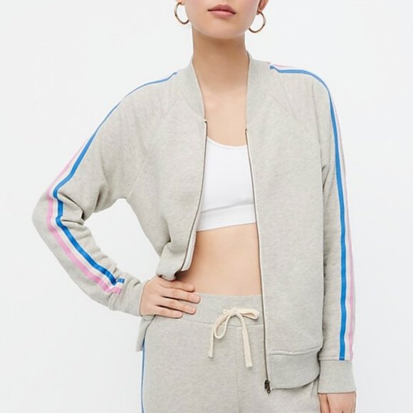 J.Crew Gray Retro Blue Pink Striped Track Jacket M